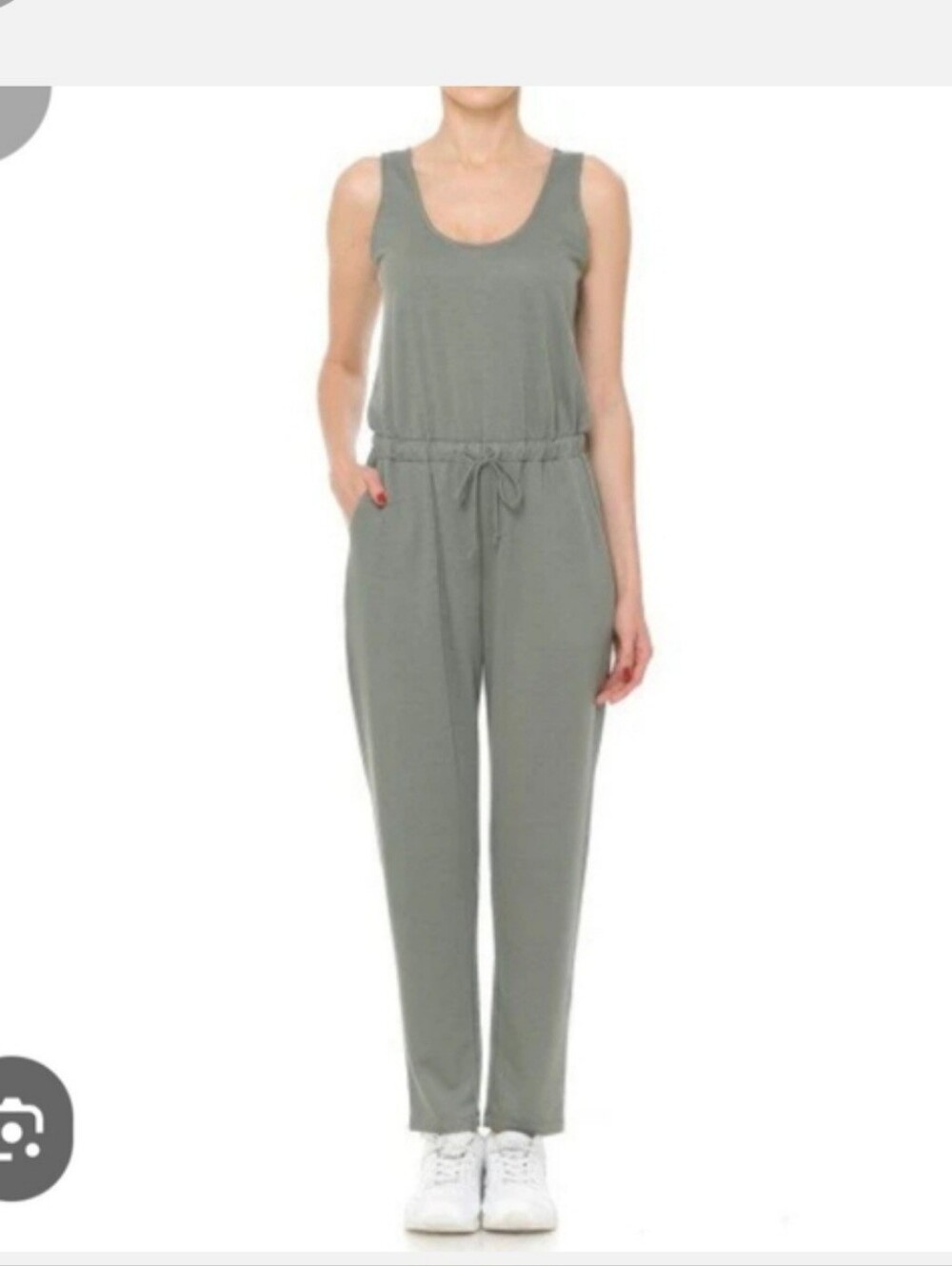 Lush Olive Green Sleeveless Drawstring Jumpsuit Sz M